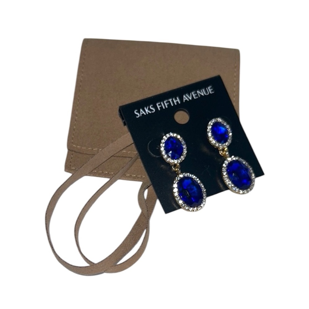 Saks Fifth Avenue Dark Blue & Rhinestone Drop Earrings Silver Tone Earrings